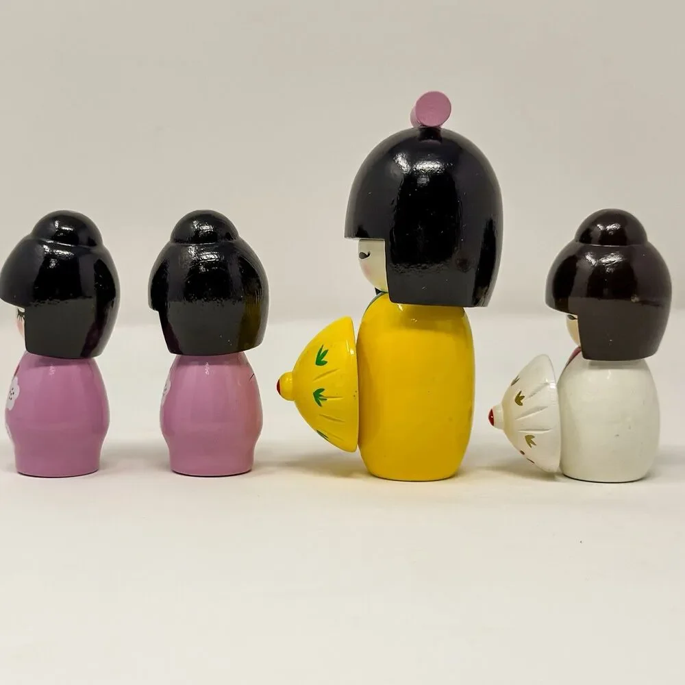 Vintage Kokeshi Dolls Set 4 Ball Jointed Japanese Wooden Cute Decor - Picture 5 of 6